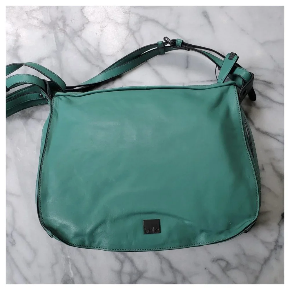 NWT Kooba Leroy Leather Cross Body Bag in Sea Glass blue teal - Picture 2 of 16